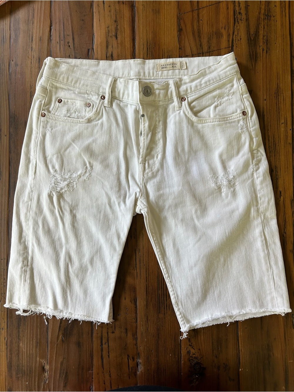 All Saints White Distressed Men's Jean Shorts